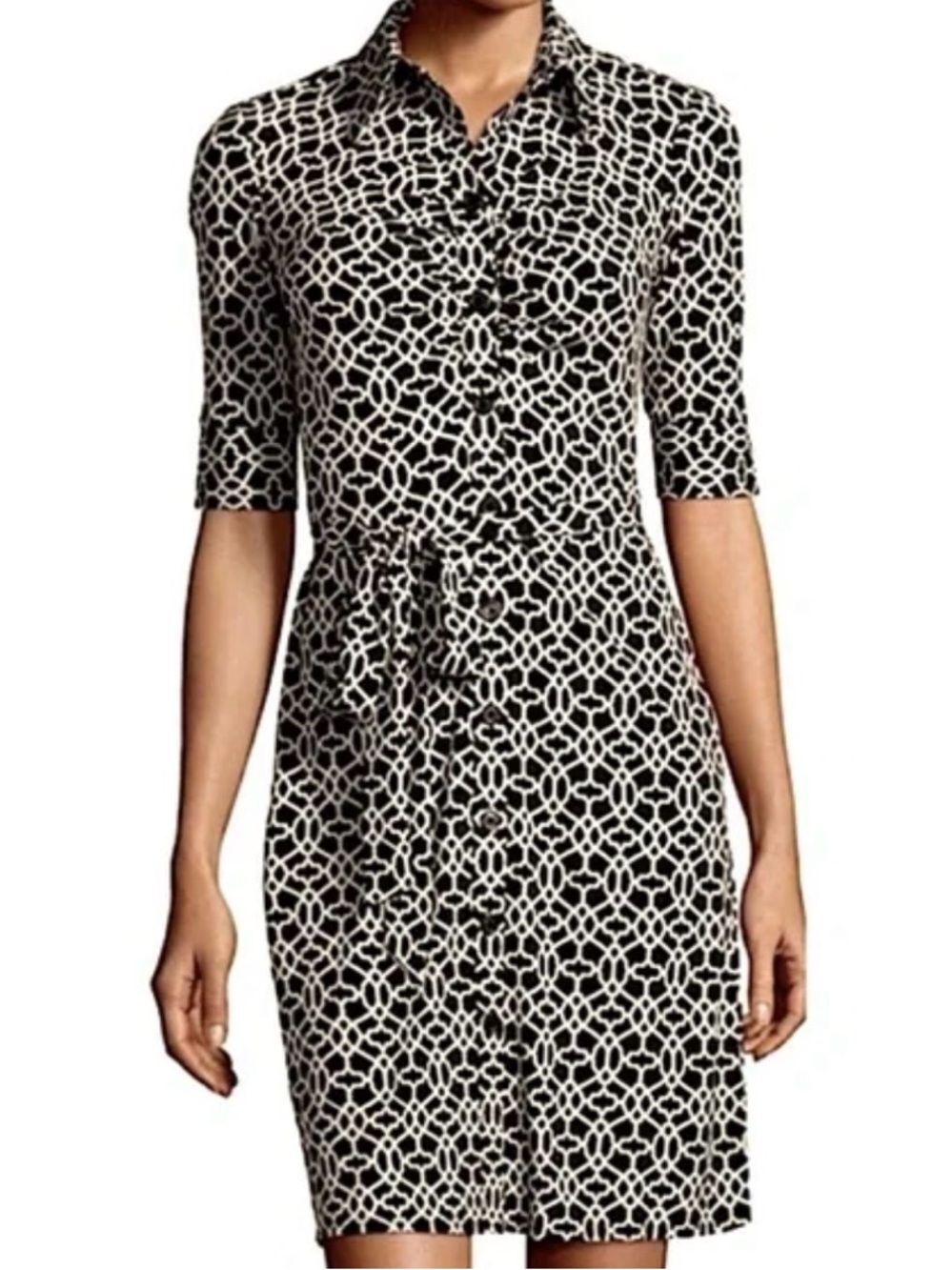 Laundry By Shelli Segal Dress Greek Key Print size 8 waist tie.